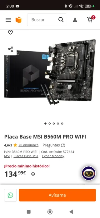 Placa Base MSI B560M PRO WIFI