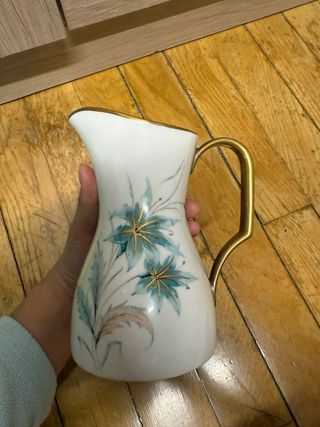 Jarra cerámica vintage flor dorada