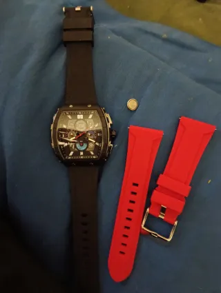 Reloj Grande Negro y Rojo Como Nuevo