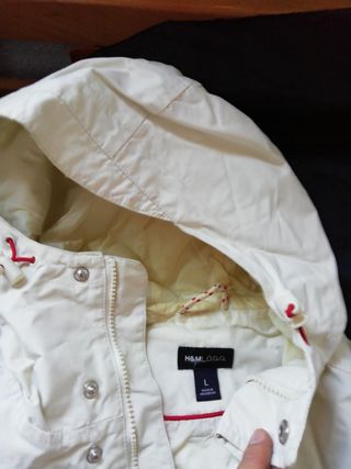 Abrigo gabardina UNISEX con CAPUCHA H&M L blanco.
