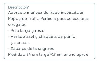 Muñeca de trapo Poppy Trolls. Ver fotos y detalle