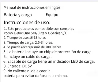 Batería Recargable Mando Xbox + Cable