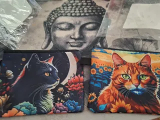 2 Monederos Gatos Diseño Luna y Girasoles