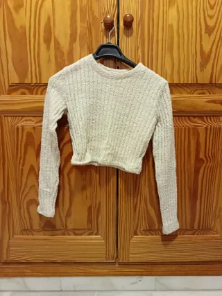 Camiseta beige manga larga crop top