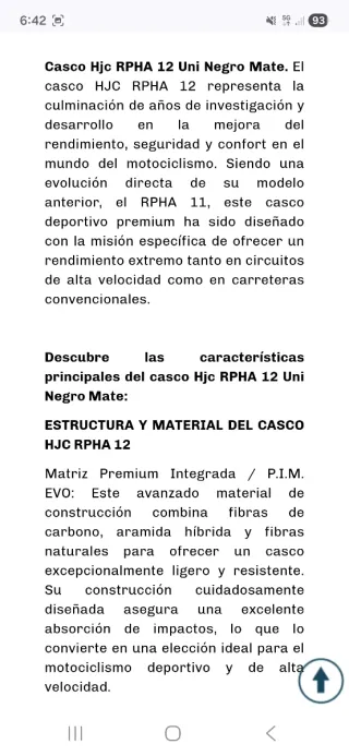 Casco HJC RPHA 12 Negro Mate Talla S