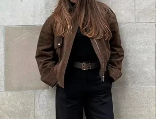 Chaqueta marrón efecto ante