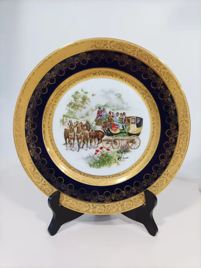 Plato Limoges Porcelana Azul y Dorado