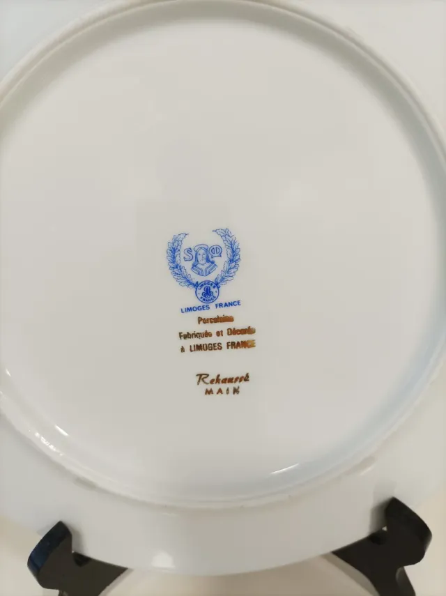 Plato Limoges Porcelana Azul y Dorado