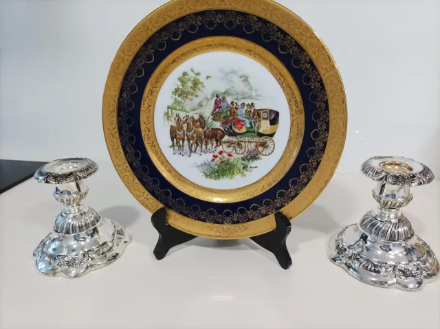 Plato Limoges Porcelana Azul y Dorado