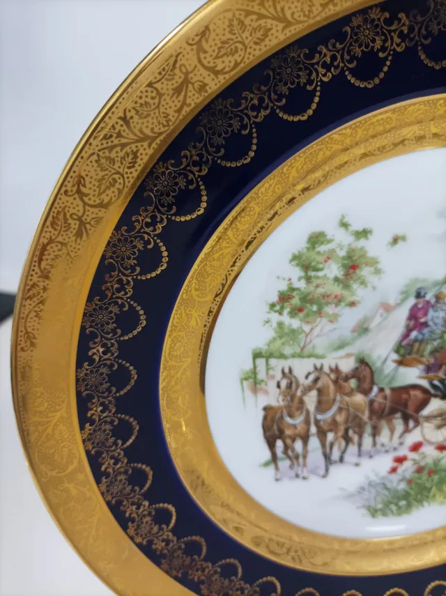 Plato Limoges Porcelana Azul y Dorado