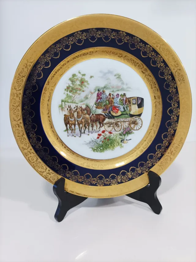 Plato Limoges Porcelana Azul y Dorado