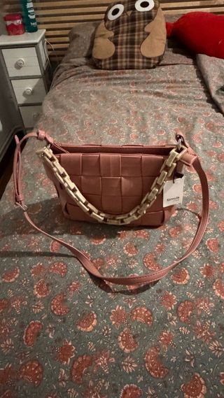 Bolso Parfois tejido rosa y beige