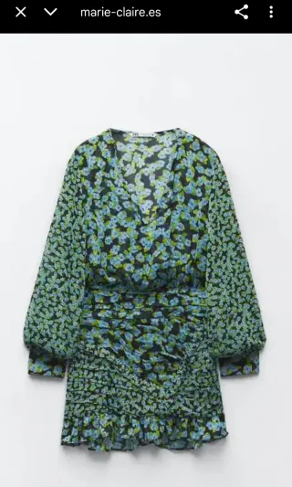 Zara Vestido mini Flores negro, turquesa y verde