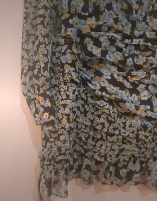 Zara Vestido mini Flores negro, turquesa y verde