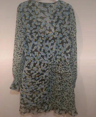 Zara Vestido mini Flores negro, turquesa y verde