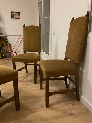 Juego 4 Sillas Vintage Madera y Tela