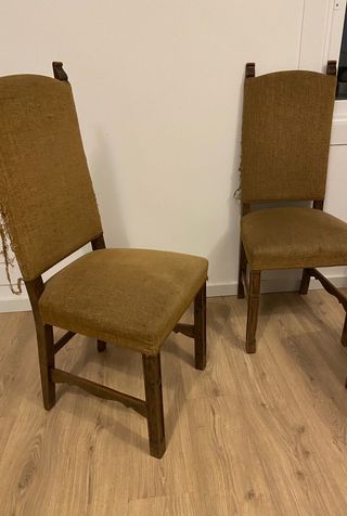 Juego 4 Sillas Vintage Madera y Tela