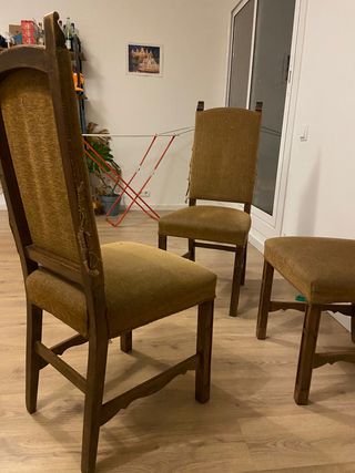 Juego 4 Sillas Vintage Madera y Tela