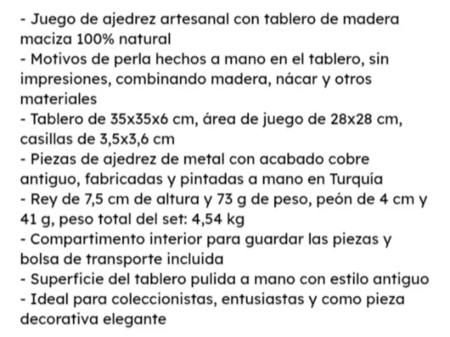 Ajedrez artesanal de madera y metal