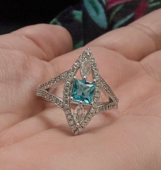 Anillo plata con aguamarina y circonitas