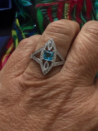 Anillo plata con aguamarina y circonitas