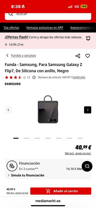 Funda Samsung Galaxy Z Flip7 Ring Case Negra