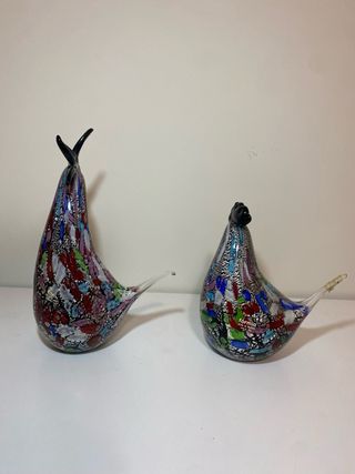 Pareja Figuras Gallo Vidrio Murano Multicolor