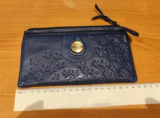Cartera de piel azul Amichi dos cremalleras