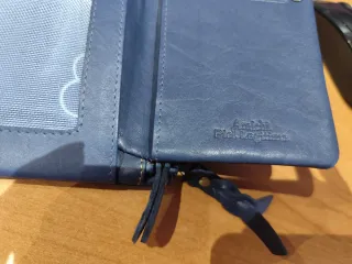 Cartera de piel azul Amichi dos cremalleras