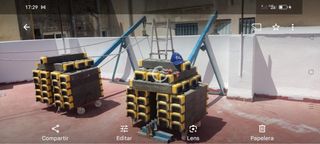 Andamio colgante con plataformas y contrapesos