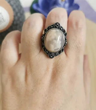 Anillo Ágata Flor de Cerezo Natural Ajustable