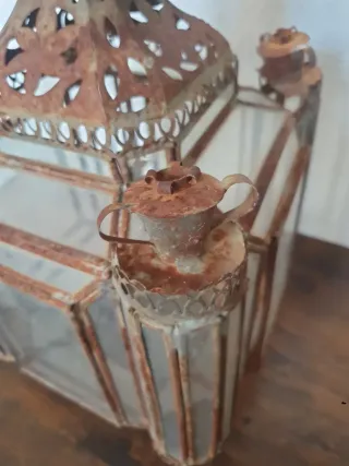 Farol colgante vintage cristal y metal