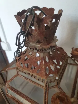 Farol colgante vintage cristal y metal