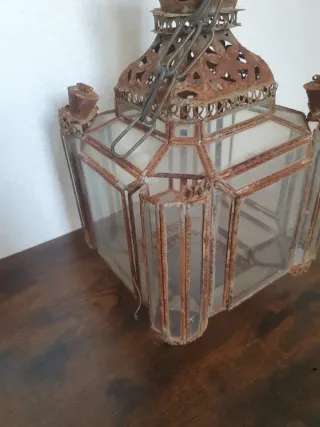 Farol colgante vintage cristal y metal