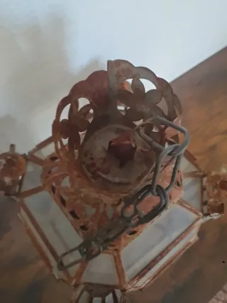 Farol colgante vintage cristal y metal