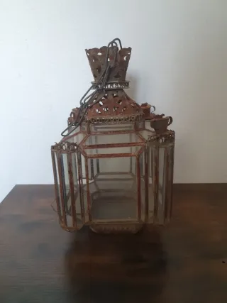 Farol colgante vintage cristal y metal