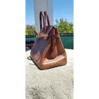 Bolso Hermes Piel de Avestruz Marrón Dorado