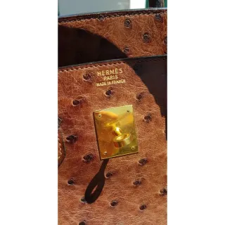 Bolso Hermes Piel de Avestruz Marrón Dorado