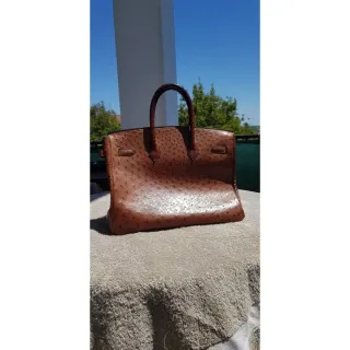 Bolso Hermes Piel de Avestruz Marrón Dorado