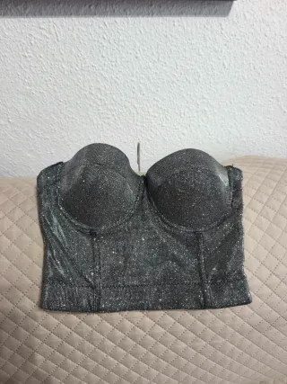 Top Corsé Brillante Plateado Talla Única