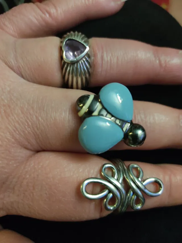 Lote de 3 anéis de prata e pedra