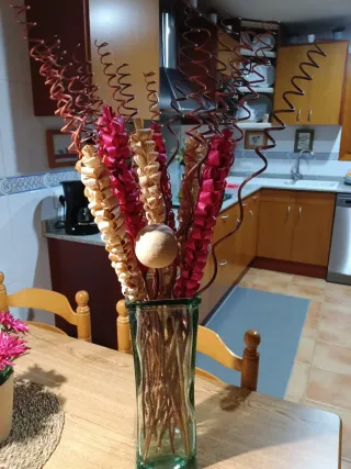 Jarrón cristal grande con flores secas