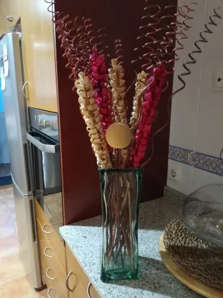 Jarrón cristal grande con flores secas