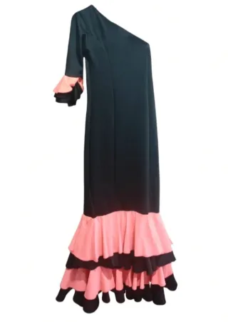 Traje Sevillana Negro y Rosa Volantes