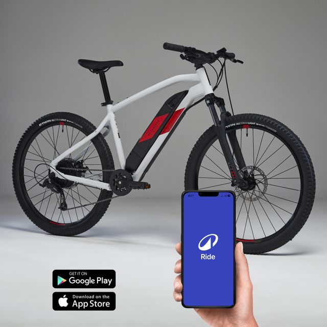 Bicicleta eléctrica MTB Rockrider E-ST 100 Blanco Rojo