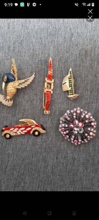 Lote de 5 broches bisutería antigua