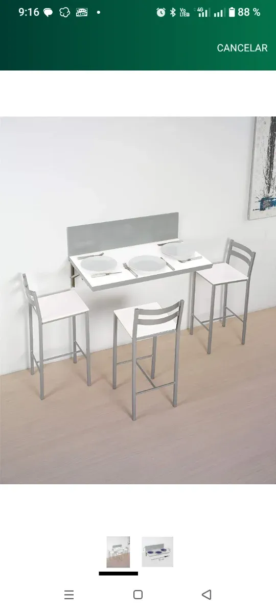 Mesa plegable cocina metal y cristal
