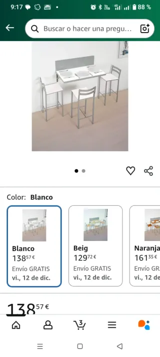 Mesa plegable cocina metal y cristal