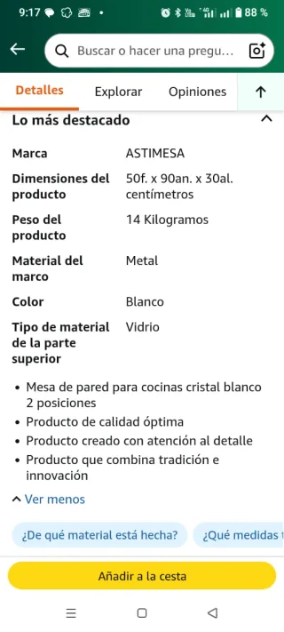Mesa plegable cocina metal y cristal