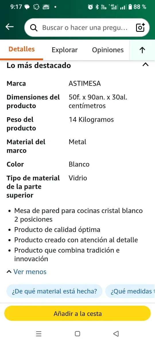 Mesa plegable cocina metal y cristal